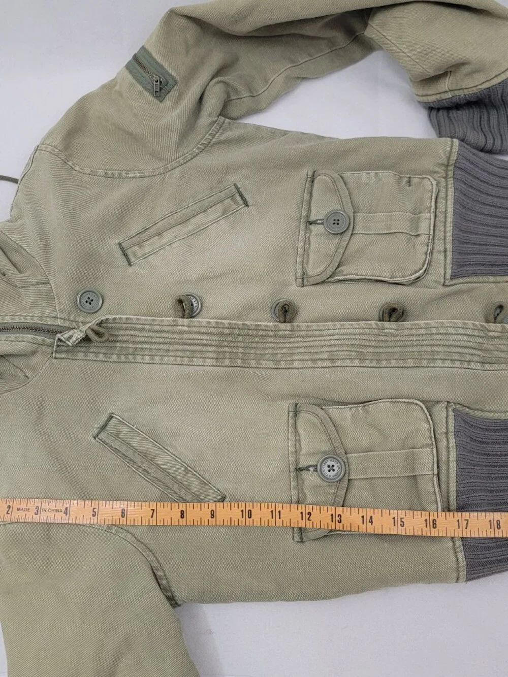 ABERCROMBIE & FITCH Womens Jacket M Cropped GREEN Utility Bomber Quilted VTG Y2K - Picture 14 of 15